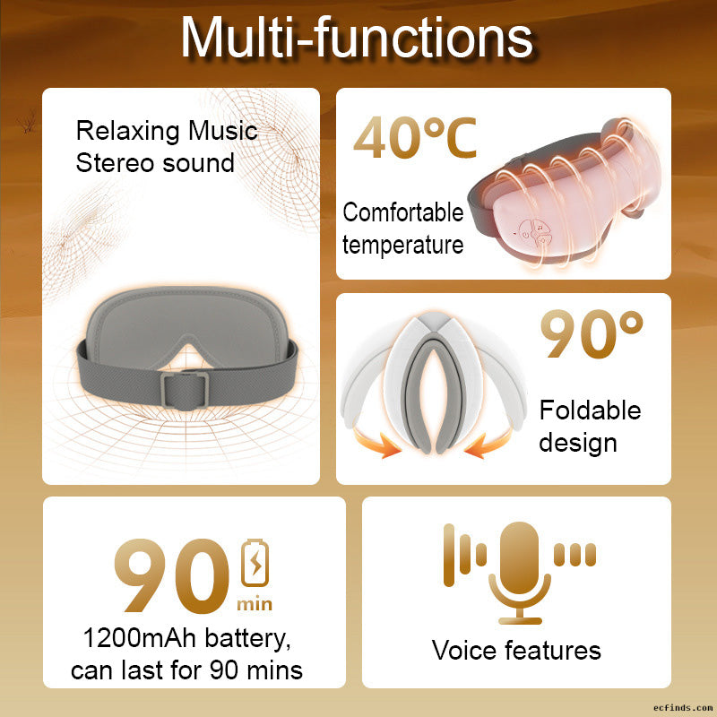 Wireless eye care device, eye mask, music, heating, air compress